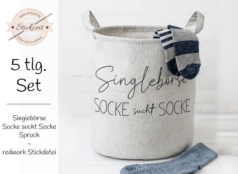 Singlebörse, Socke sucht Socke Spruch - redwork Stickdatei